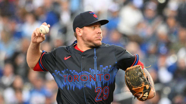 Toronto Blue Jays starting pitcher Yariel Rodriguez (29) delivers a pitch against the Cincinnati Reds in the first inning at Rogers Centre on Aug 21.