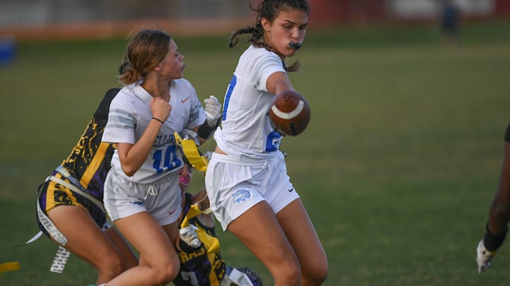 Fort Pierce Central High School hosts their girl’s flag football Class 2A tournament game against Wellington on Friday, May 3, 2024, in Fort Pierce. Wellington won 12-7.