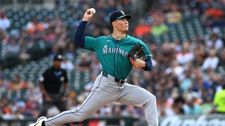 Seattle Mariners starting pitcher Bryan Woo (22) throws a pitch against the Detroit Tigers in the first inning at Comerica Park on Aug 14.