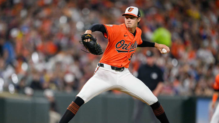 Aug 17, 2024; Baltimore, Maryland, USA; Baltimore Orioles pitcher Cade Povich throws a pitch.