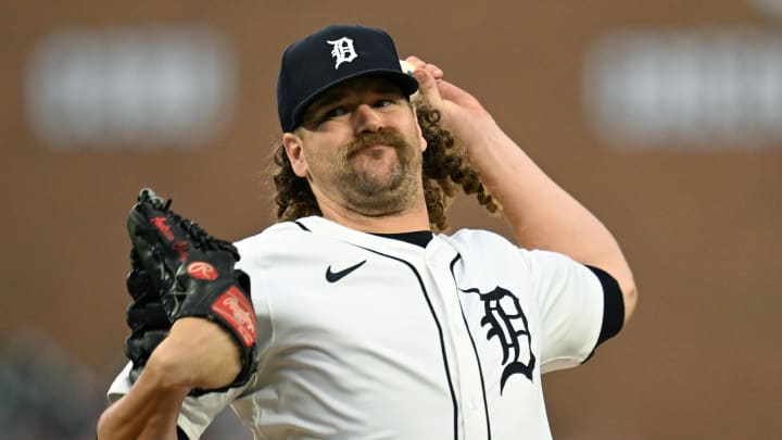 Jun 8, 2024; Detroit, Michigan, USA;  Detroit Tigers pitcher Andrew Chafin (17) throws a pitch against the Milwaukee Brewers in the ninth inning at Comerica Park. Mandatory Credit: Lon Horwedel-USA TODAY Sports