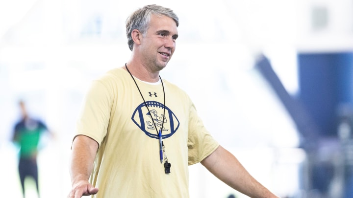 Notre Dame quarterbacks coach Gino Guidugli during Notre Dame Fall Camp on Wednesday, July 26, 2023, at Irish Athletics Center in South Bend, Indiana.