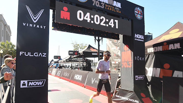 Joachim Philipps comes in 3rd place in the 2024 IRONMAN 70.3 North Carolina triathlon on Saturday, Oct. 19, 2024 in Wilmington, N.C. The course started in Wrightsville Beach and ended in downtown Wilmington at Water Street Park along Wilmington’s riverfront. KEN BLEVINS/STARNEWS Joachim Philipps comes in 3rd place in the 2024 IRONMAN 70.3 North Carolina triathlon on Saturday, Oct. 19, 2024 in Wilmington, N.C. The course started in Wrightsville Beach and ended in downtown Wilmington at Water Street Park along Wilmington’s riverfront. KEN BLEVINS/STARNEWS