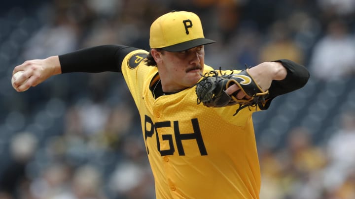 Aug 16, 2024; Pittsburgh, Pennsylvania, USA;  Pittsburgh Pirates starting pitcher Paul Skenes (30) delivers a pitch against the Seattle Mariners during the first inning at PNC Park. Mandatory Credit: Charles LeClaire-USA TODAY Sports