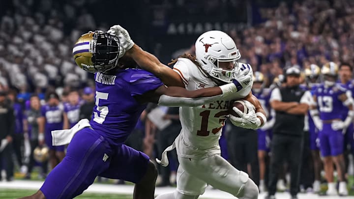 Texas and Washington battle in the 2024 Sugar Bowl. Texas and Washington battle in the 2024 Sugar Bowl.