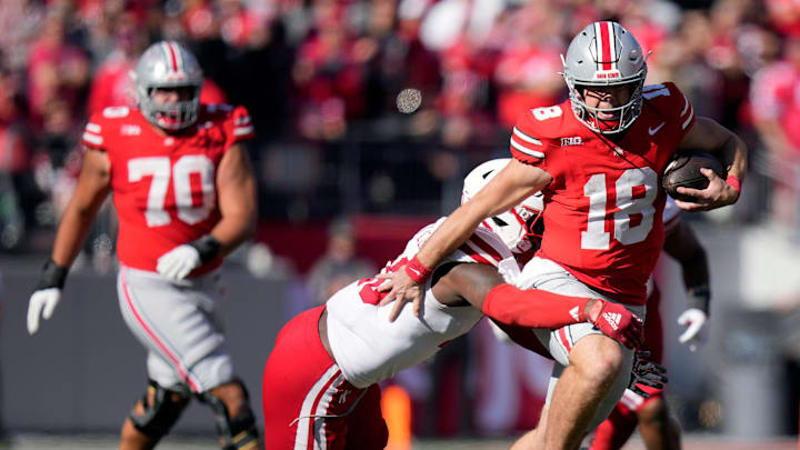 Ohio State Buckeyes quarterback Will Howard runs the ball against the Nebraska Cornhuskers at Ohio Stadium
