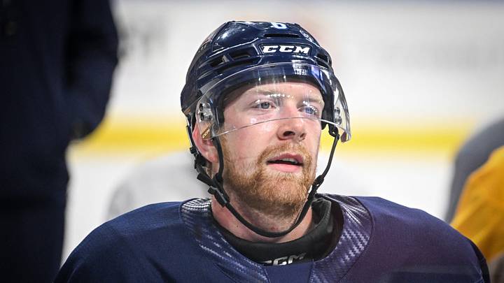 Milwaukee Admirals defenseman Luke Prokop (6) listens during a practice open to season ticket holders Wednesday, October 16, 2024, at the UW-Milwaukee Panther Arena in Milwaukee, Wisconsin.