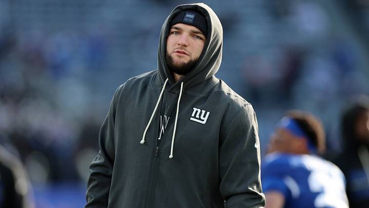 Dec 21, 2025; East Rutherford, New Jersey, USA; New York Giants running back Cam Skattebo (44) watches practice before the game  against the Minnesota Vikings at MetLife Stadium. Mandatory Credit: Vincent Carchietta-Imagn Images