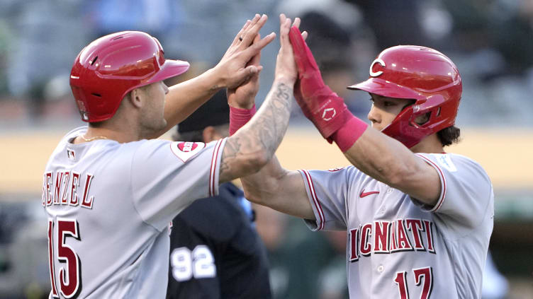 Cincinnati Reds outfielders Stuart Fairchild and Nick Senzel