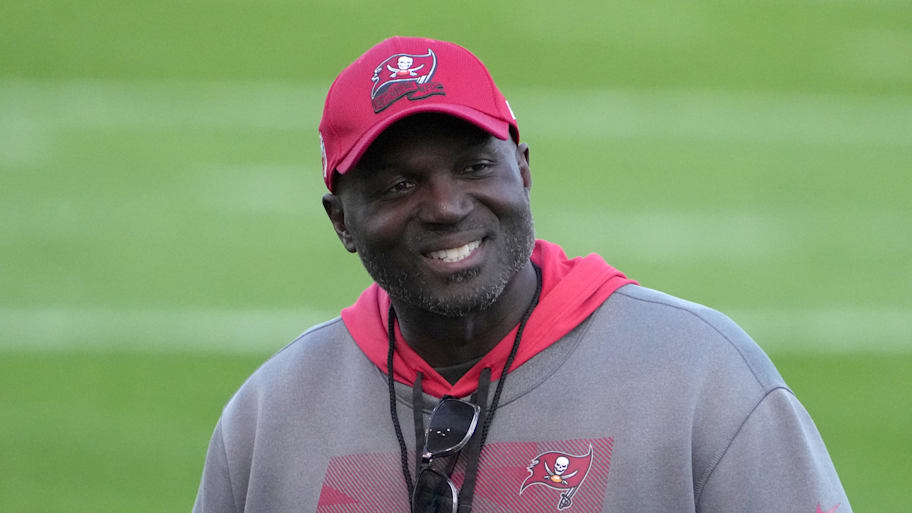 Nov 11, 2022; Munich, Germany; Tampa Bay Buccaneers head coach Todd Bowles reacts during practice at the FC Bayern Campus. Mandatory Credit: Kirby Lee-Imagn Images | Kirby Lee-Imagn Images