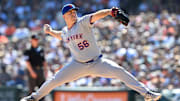 Sep 1, 2025; Detroit, Michigan, USA;  New York Mets pitcher Ryan Helsley (56) throws a pitch against the Detroit Tigers in the seventh inning at Comerica Park. Mandatory Credit: Lon Horwedel-Imagn Images
