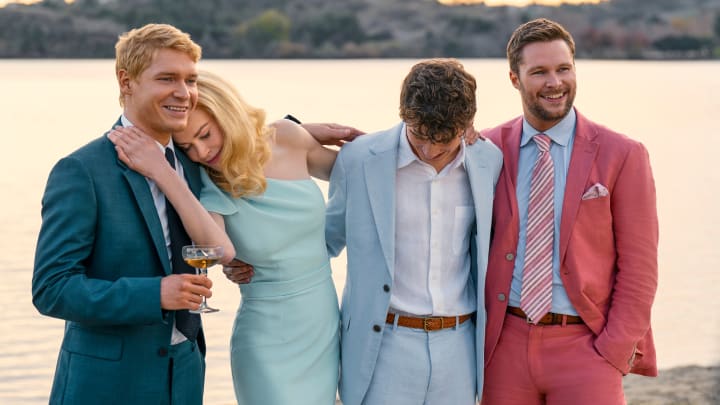 The Perfect Couple. (L to R) Billy Howle as Benji, Nicole Kidman as Greer, Sam Nivola as Will, Jack Reynor as Thomas