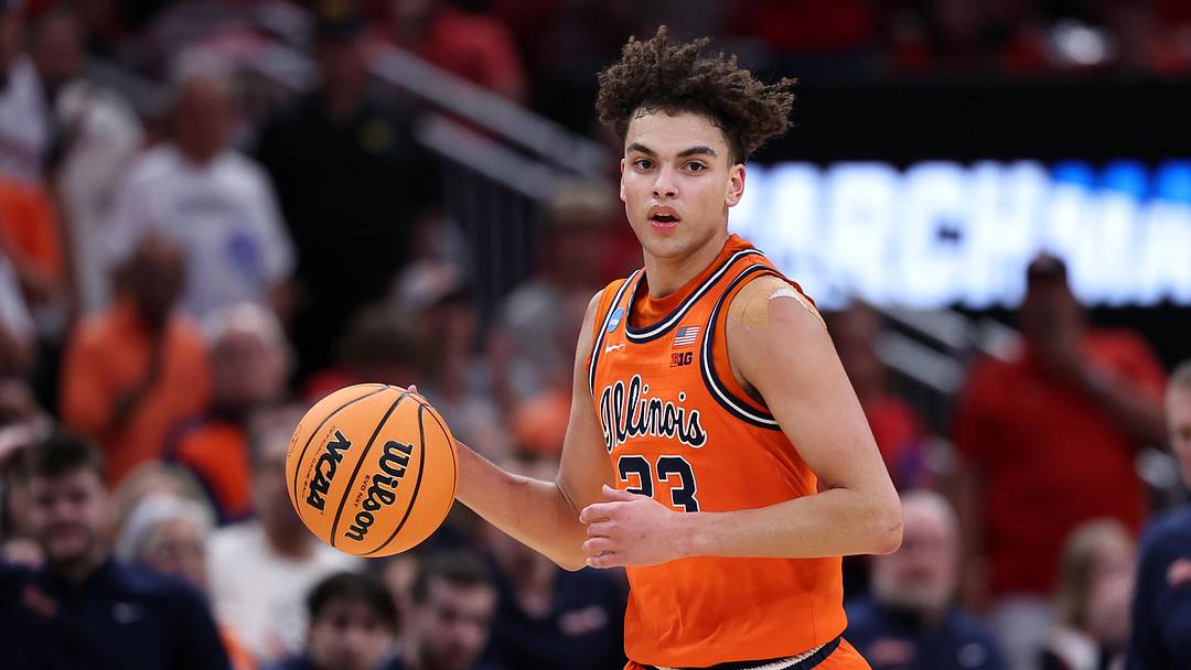 Mar 26, 2026; Houston, TX, USA; Illinois Fighting Illini guard Keaton Wagler (23) dribbles the ball against the Houston Cougars in the first half during a Sweet Sixteen game of the South Regional of the men's 2026 NCAA Tournament at Toyota Center. Mandatory Credit: Troy Taormina-Imagn Images Mar 26, 2026; Houston, TX, USA; Illinois Fighting Illini guard Keaton Wagler (23) dribbles the ball against the Houston Cougars in the first half during a Sweet Sixteen game of the South Regional of the men's 2026 NCAA Tournament at Toyota Center. Mandatory Credit: Troy Taormina-Imagn Images
