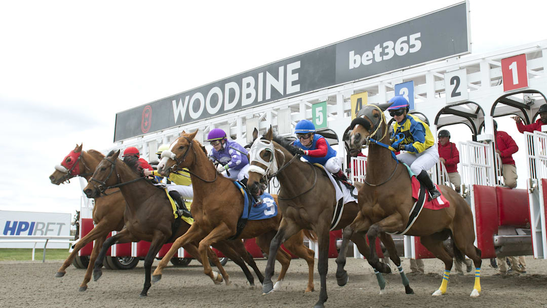Toronto, ON April 26, 2025 Woodbine Racetrack. Thoroughbred's break from the starting gate 1st race of the 128 day meet.