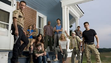 (L-R) Rick Grimes (Andrew Lincoln), Sophia (Madison Lintz), Carol (Melissa Suzanne McBride), Lori Grimes (Sarah Wayne Callies), Carl Grimes (Chandler Riggs), T-Dog (Robert 'IronE' Singleton), Glenn (Steven Yeun), Andrea (Laurie Holden), Dale (Jeffrey DeMunn), Daryl Dixon (Norman Reedus) and Shane Walsh (Jon Bernthal) - The Walking Dead _ Season 2 _ Gallery - Photo Credit: Matthew Welch/AMC
