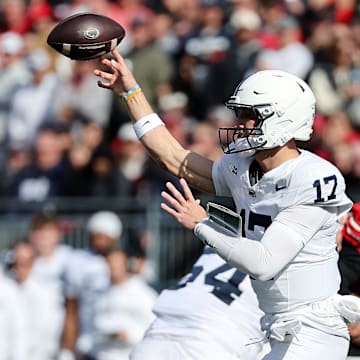 Penn State Nittany Lions quarterback Ethan Grunkemeyer (17) throws a pass during the third quarter against the Ohio State Buckeyes at Ohio Stadium.