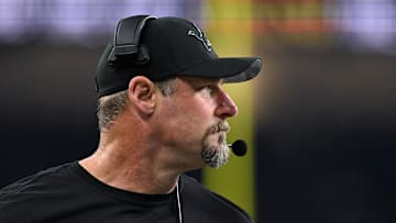Jan 5, 2025; Detroit, Michigan, USA; Detroit Lions head coach Dan Campbell watches from the sidelines as the Lions play the Minnesota Vikings in the first quarter at Ford Field. Mandatory Credit: Lon Horwedel-Imagn Images