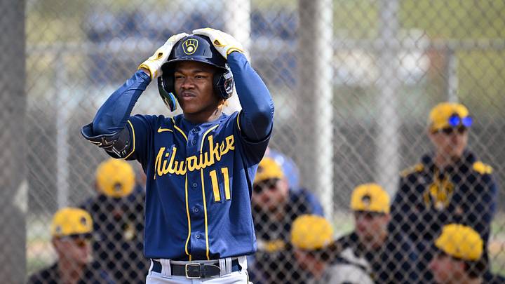 Milwaukee Brewers shortstop prospect Jesus Made prepares to hit during spring training workouts Monday, February 17, 2025, at American Family Fields of Phoenix in Phoenix, Arizona.