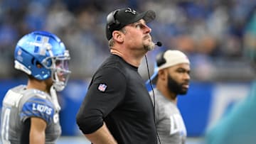 Jan 7, 2024; Detroit, Michigan, USA; Detroit Lions head coach Dan Campbell on the sidelines against the Minnesota Vikings in the fourth quarter at Ford Field. Mandatory Credit: Lon Horwedel-Imagn Images