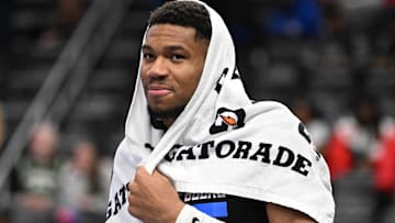 Dec 3, 2024; Detroit, Michigan, USA; Milwaukee Bucks forward Giannis Antetokounmpo (34) walks off the court after their win over the Detroit Pistons at Little Caesars Arena.