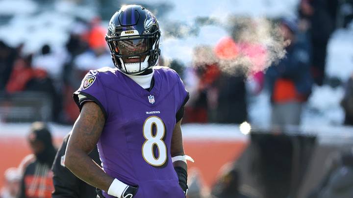 Dec 14, 2025; Cincinnati, Ohio, USA;  Baltimore Ravens quarterback Lamar Jackson (8) warms up before the game against the Cincinnati Bengals at Paycor Stadium. Mandatory Credit: Joseph Maiorana-Imagn Images