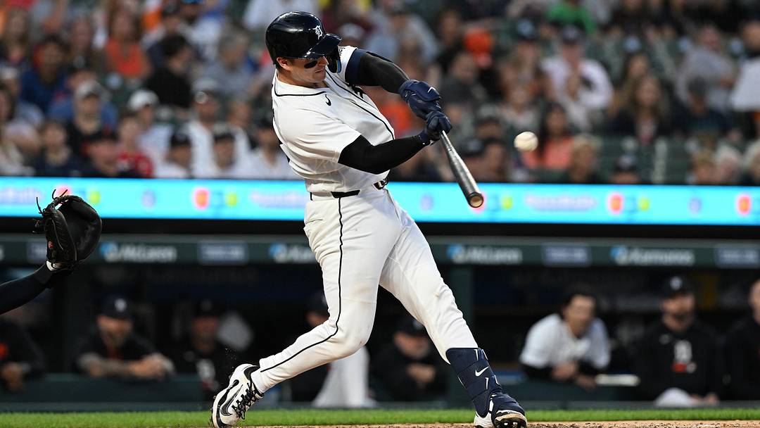 Detroit Tigers catcher Dillon Dingler (13) hits a solo home run. 