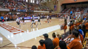 Fans watch the Texas Longhorns take on UTSA in a scrimmage volleyball match at Gregory Gym on Saturday, Aug. 17, 2024 in Austin.