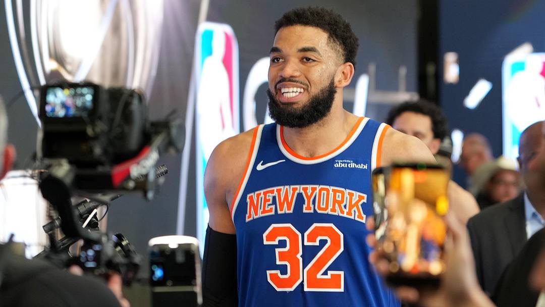 Jun 5, 2026; San Antonio, Texas, USA; New York Knicks center Karl-Anthony Towns (32) reacts after game two of the 2026 NBA Finals at Frost Bank Center. Mandatory Credit: Daniel Dunn-Imagn Images Jun 5, 2026; San Antonio, Texas, USA; New York Knicks center Karl-Anthony Towns (32) reacts after game two of the 2026 NBA Finals at Frost Bank Center. Mandatory Credit: Daniel Dunn-Imagn Images