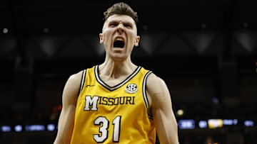 Missouri Tigers forward Caleb Grill (31), celebrates after an impressive bucket in a game versus the Kentucky Wildcats this season.