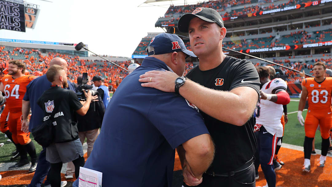 Sep 8, 2024; Cincinnati, Ohio, USA; Cincinnati Bengals head coach Zac Taylor after the game against the New England Patriots at Paycor Stadium. Mandatory Credit: Joseph Maiorana-Imagn Images