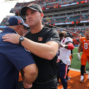 Sep 8, 2024; Cincinnati, Ohio, USA; Cincinnati Bengals head coach Zac Taylor after the game against the New England Patriots at Paycor Stadium. Mandatory Credit: Joseph Maiorana-Imagn Images