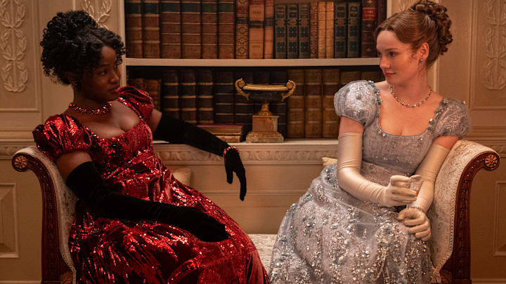 (L to R) Masali Baduza as Michaela, Hannah Dodd as Francesca Bridgerton in episode 405 of Bridgerton