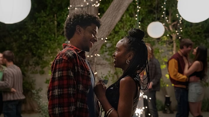 FOREVER. (L to R) Michael Cooper Jr. as Justin Edwards and Lovie Simone as Keisha Clark in Episode 101 of Forever. Cr. Hilary Bronwyn Gayle/Netflix © 2024