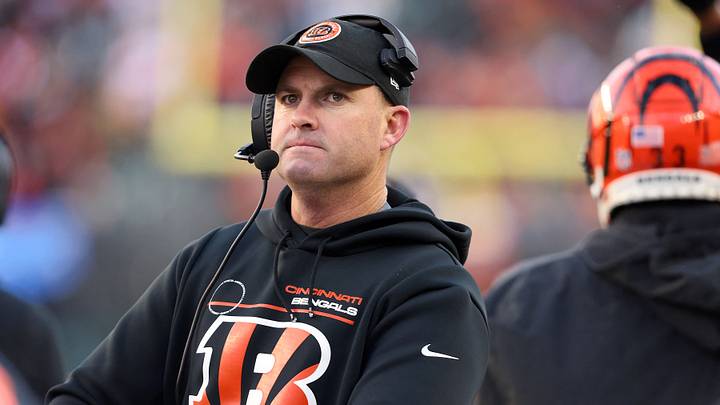 Dec 1, 2024; Cincinnati, Ohio, USA; Cincinnati Bengals head coach Zac Taylor reacts as time winds down during the fourth quarter against the Pittsburgh Steelers at Paycor Stadium. Mandatory Credit: Joseph Maiorana-Imagn Images