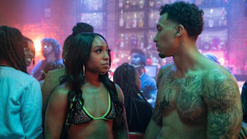 Beauty In Black. (L to R) Taylor Polidore Williams as Kimmie, Xavier Smalls as Angel in episode 104 of Beauty In Black