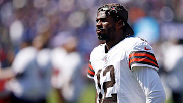 Sep 14, 2025; Baltimore, Maryland, USA; Cleveland Browns quarterback Shedeur Sanders (12) before the game against the Baltimore Ravens at M&T Bank Stadium. Mandatory Credit: Peter Casey-Imagn Images