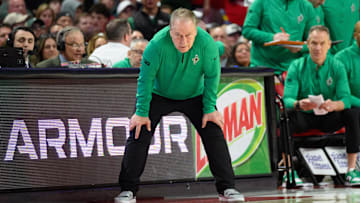 Feb 26, 2025; College Park, Maryland, USA; Michigan State Spartans head coach Tom Izzo looks on during the second half against the Maryland Terrapins at Xfinity Center. Mandatory Credit: Reggie Hildred-Imagn Images