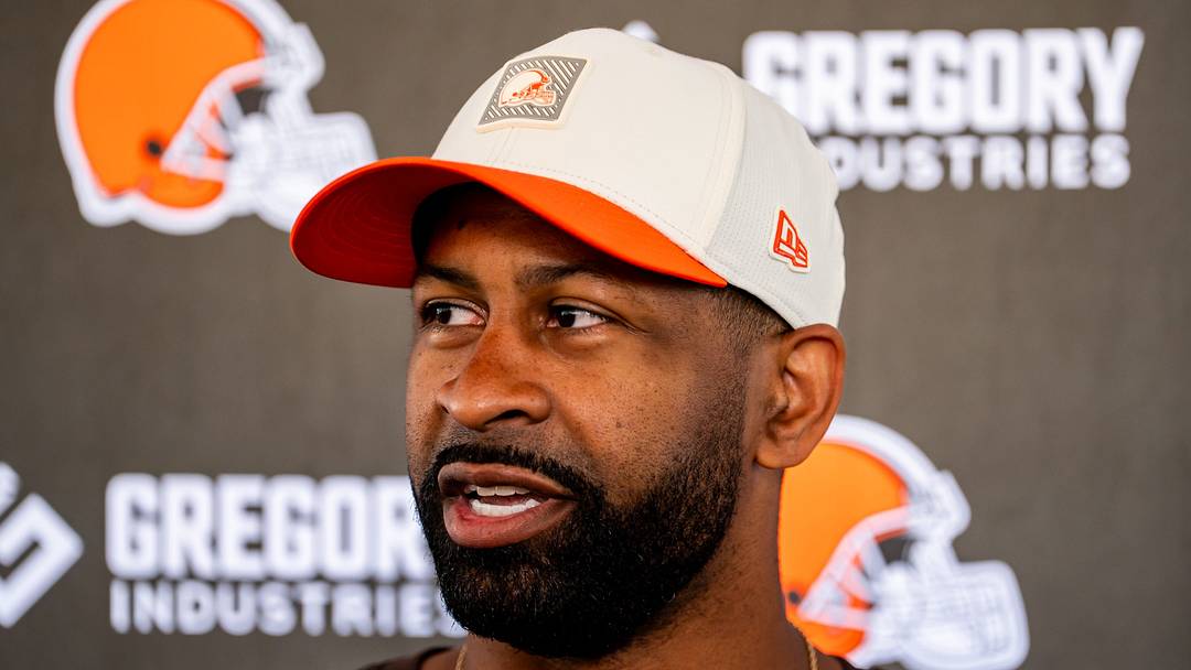 Cleveland Browns general manager Andrew Berry speaks to the media during the second day of training camp, July 30, 2026, in Berea, Ohio. Cleveland Browns general manager Andrew Berry speaks to the media during the second day of training camp, July 30, 2026, in Berea, Ohio.