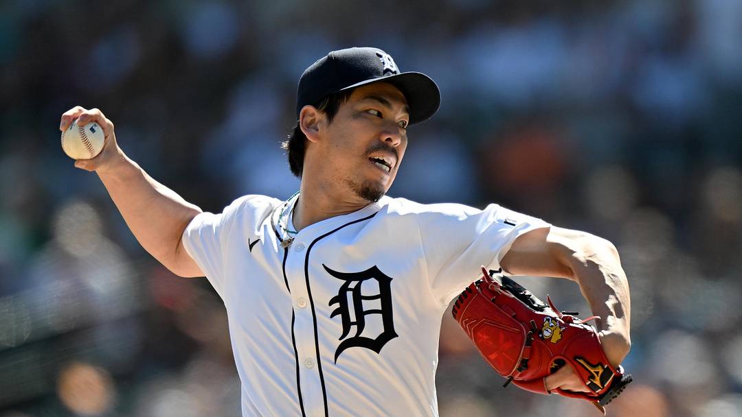 Apr 27, 2025; Detroit, Michigan, USA; Detroit Tigers pitcher Kenta Maeda (18) throws a pitch against the Baltimore Orioles in the ninth inning at Comerica Park. Apr 27, 2025; Detroit, Michigan, USA; Detroit Tigers pitcher Kenta Maeda (18) throws a pitch against the Baltimore Orioles in the ninth inning at Comerica Park.
