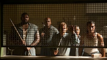 Big Tiny (Theodus Crane), Oscar (Vincent Ward), Axel (Lew Temple), Andrew (Markice Moore) and Tomas (Nick Gomez) - The Walking Dead_Season 3, Episode 1_"Seed" - Photo Credit: Gene Page/AMC