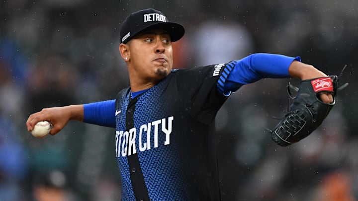 Jun 13, 2025; Detroit, Michigan, USA;  Detroit Tigers pitcher Keider Montero (54) throws a pitch against the Cincinnati Reds in the second inning at Comerica Park. Mandatory Credit: Lon Horwedel-Imagn Images