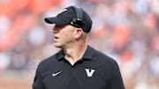 Nov 2, 2024; Auburn, Alabama, USA;  Vanderbilt Commodores head coach Clark Lea watches his team against the Auburn Tigers during the second quarter against at Jordan-Hare Stadium. Mandatory Credit: John Reed-Imagn Images