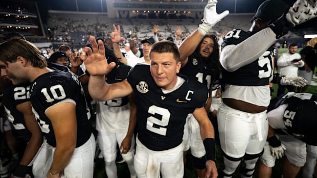 Diego Pavia and Vanderbilt celebrate a win vs. Georgia State.