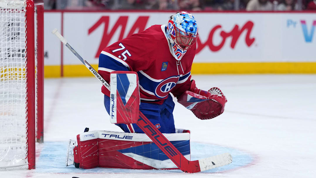 Feb 28, 2026; Montreal, Quebec, CAN; Montreal Canadiens goalie Jakub Dobes (75) makes a save against the Washington Capitals during the third period at the Bell Centre. Mandatory Credit: Eric Bolte-Imagn Images Feb 28, 2026; Montreal, Quebec, CAN; Montreal Canadiens goalie Jakub Dobes (75) makes a save against the Washington Capitals during the third period at the Bell Centre. Mandatory Credit: Eric Bolte-Imagn Images