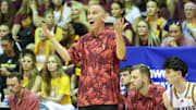 Nov 26, 2025; Lahaina, HI, USA; Arizona State Sun Devils head coach Bobby Hurley reacts to play as his team takes on the USC Trojans during the first half of the championship match at Lahaina Civic Center. Mandatory Credit: Marco Garcia-Imagn Images
