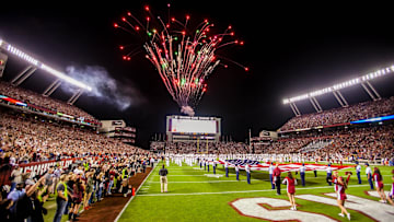 Nov 16, 2013; Columbia, SC, USA; Fireworks during pre game ceremonies before the game against the Florida Gators at Williams-Brice Stadium. Mandatory Credit: Jeff Blake-Imagn Images