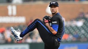 Jun 21, 2024; Detroit, Michigan, USA; Detroit Tigers starting pitcher Jack Flaherty (9) throws a pitch against the Chicago White Sox in the first inning at Comerica Park.
