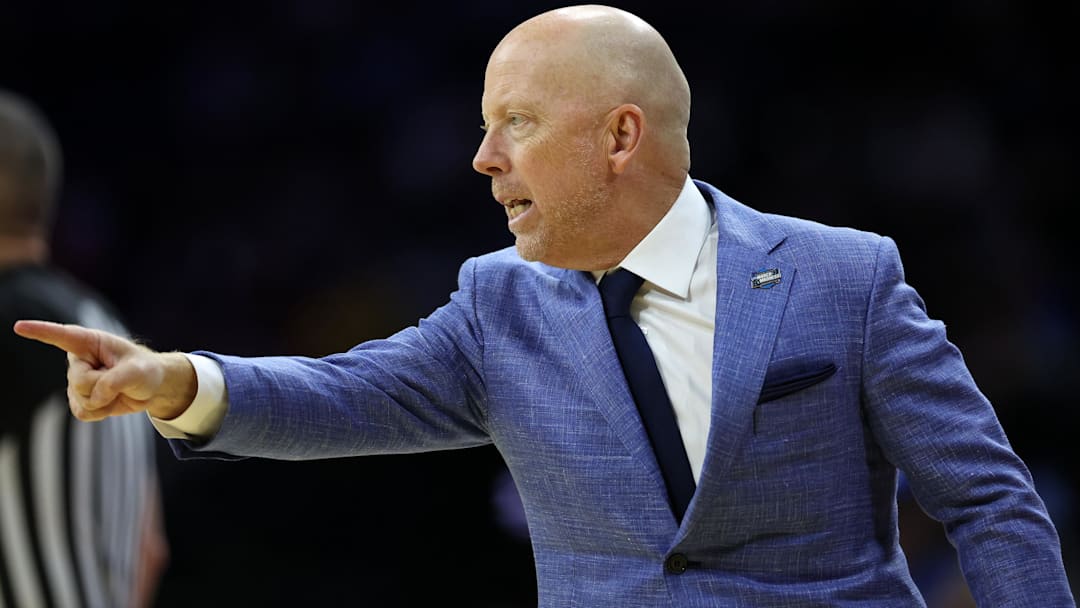 Mar 20, 2026; Philadelphia, PA, USA; UCLA Bruins head coach Mick Cronin reacts in the first half during a first round game of the men's 2026 NCAA Tournament at Xfinity Mobile Arena. Mandatory Credit: Bill Streicher-Imagn Images