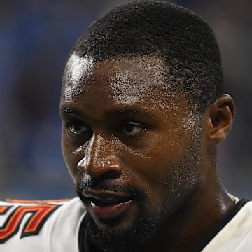 Sep 15, 2024; Detroit, Michigan, USA; Tampa Bay Buccaneers cornerback Jamel Dean (35) looks on after their game against the Detroit Lions at Ford Field. Mandatory Credit: Eamon Horwedel-Imagn Images