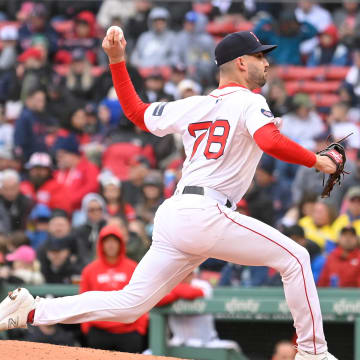 Apr 18, 2024; Boston, Massachusetts, USA; Boston Red Sox pitcher Joe Jacques (78) pitches against the Cleveland Guardians during the fifth inning at Fenway Park. Mandatory Credit: Eric Canha-USA TODAY Sports
